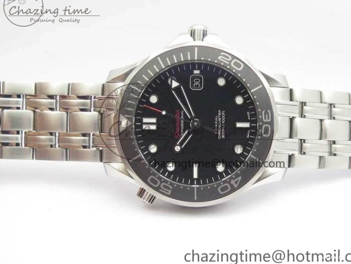 0816 Flexible Seamaster 300M SS OMF 1:1 Best Edition Black Dial Matt Black Ceramic Bezel On SS Bracelet A 8147